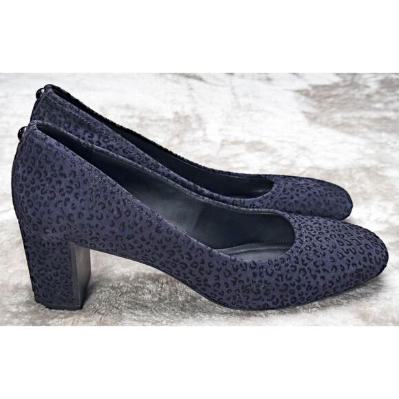Donald Pliner Navy Suede Leopard Print Square Toe Block Heel Pumps Womens Size 7 - Picture 15 of 16